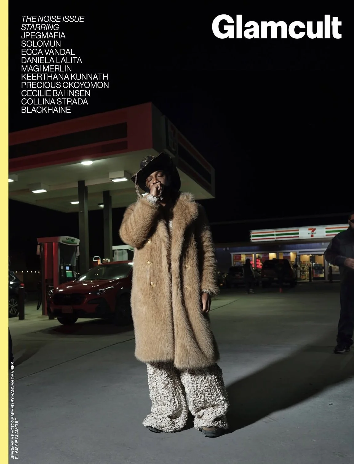 My double breasted fur trench coat on JPEGMAFIA for the cover of Glamcult