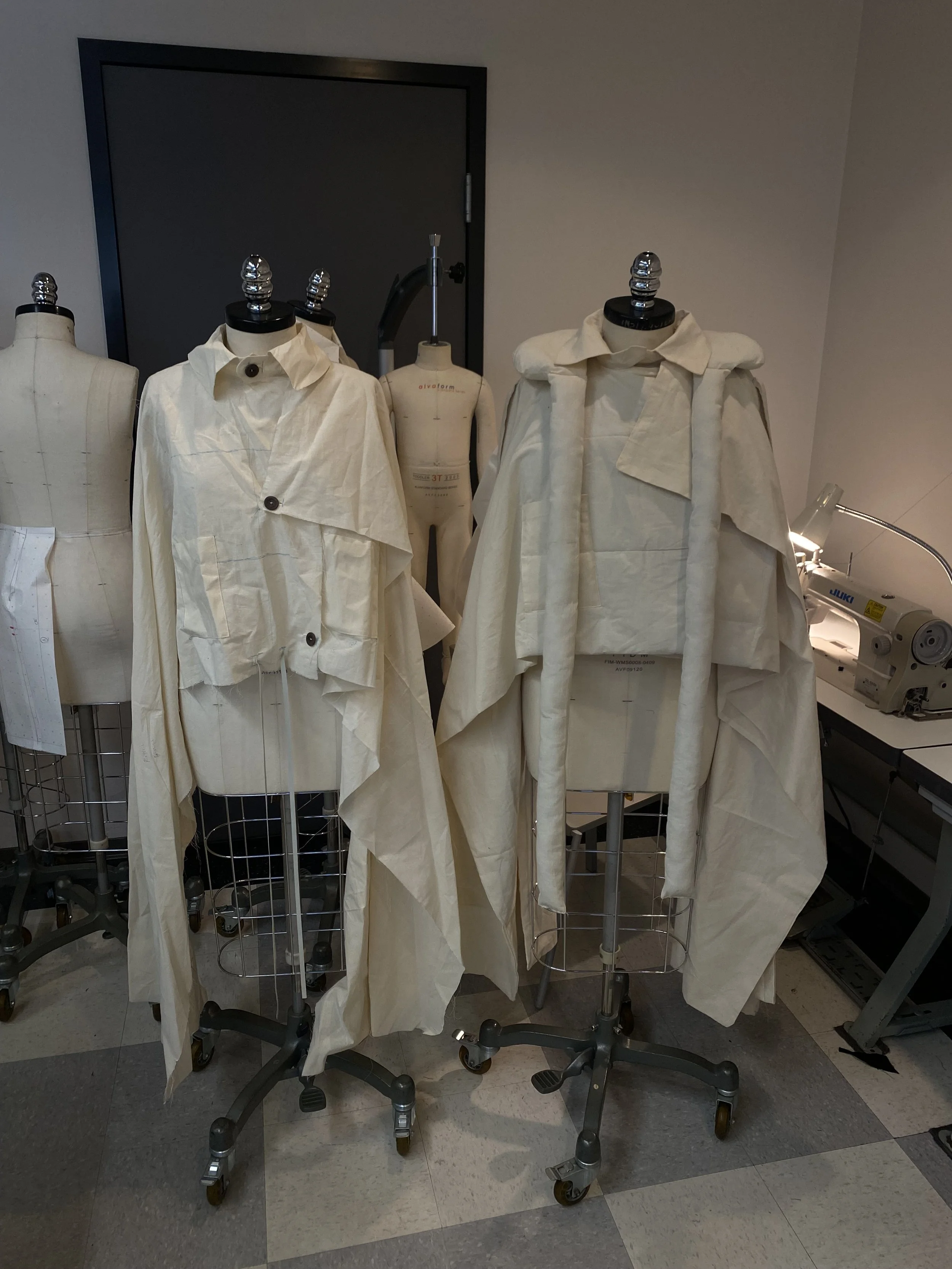Muslin fit samples from my sophomore year final, an outerwear piece inspired by Japanese culture 