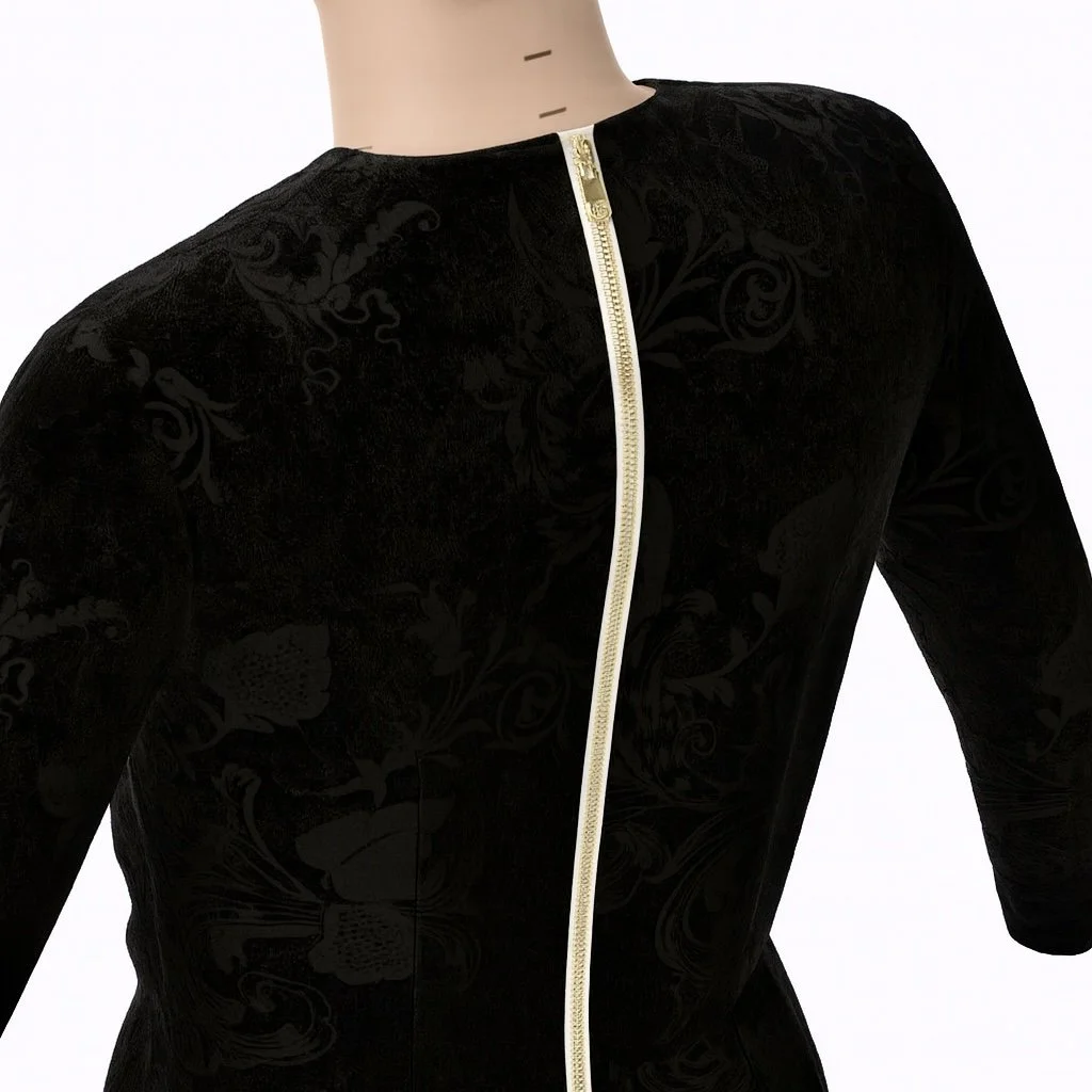 Practicing different closures in Optitex for different silhouettes such as a zipper inlay on the CB