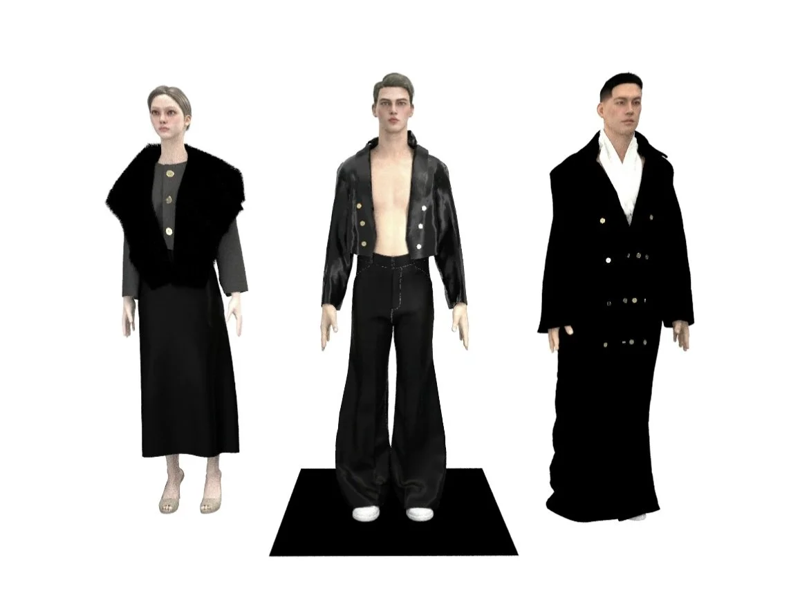 School project: create an evening wear lineup on CLO 3D mainly relying on one color 