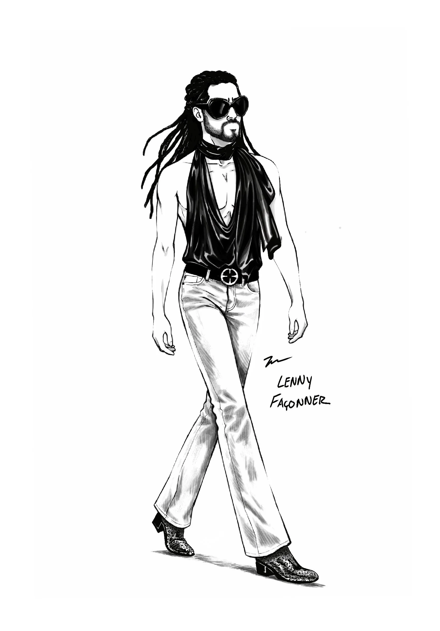 Custom top for Lenny Kravitz fit reference sketch 