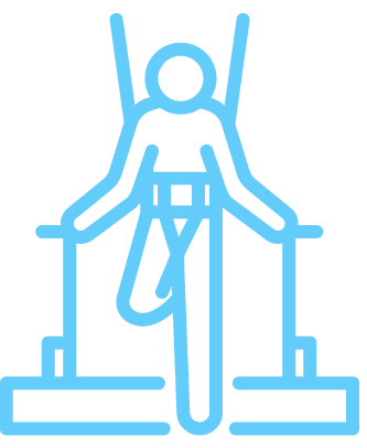 Outline of a person climbing a rope course or ropes swing in a fitness or adventure park.