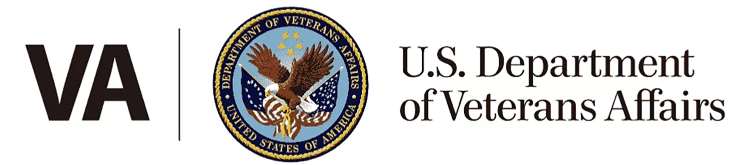 Logo of the U.S. Department of Veterans Affairs featuring an eagle with outstretched wings holding a flag, with 'VA' on the left and the full department name on the right.