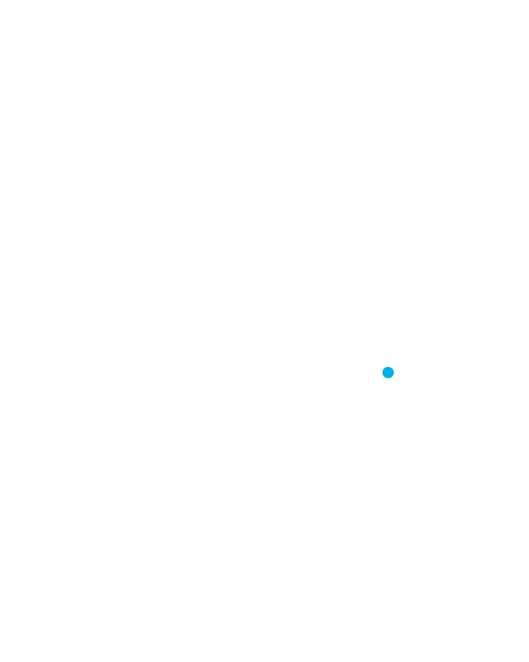 Black background with white text that says 'lemon perfect' and a small blue dot below the text.