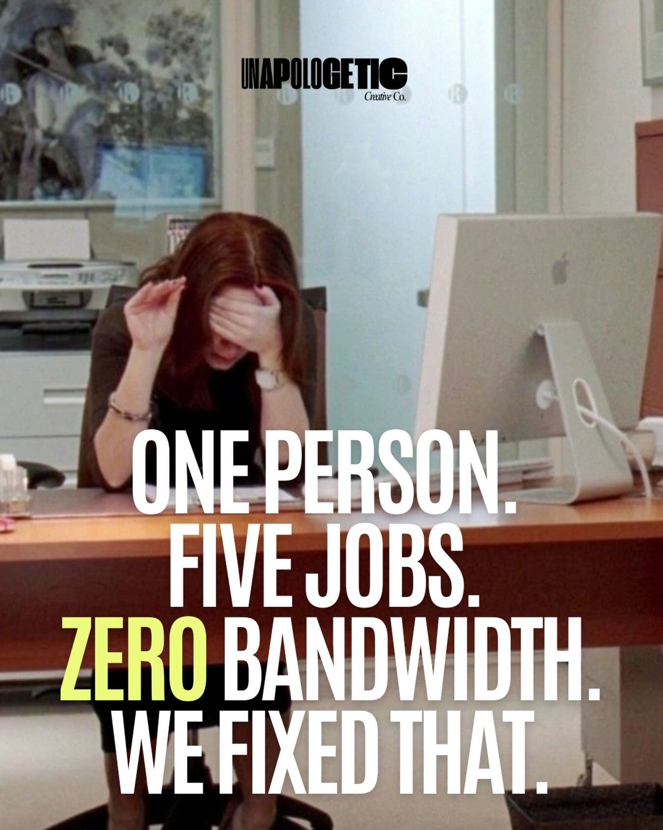 One person. Five jobs. Zero bandwidth. 🥹

You hired a Comms Director &mdash; not a content team, not a scheduler, not a designer, not a copywriter, not a social media manager. But somehow they&rsquo;re all of those things before 9am.

We see you.

N