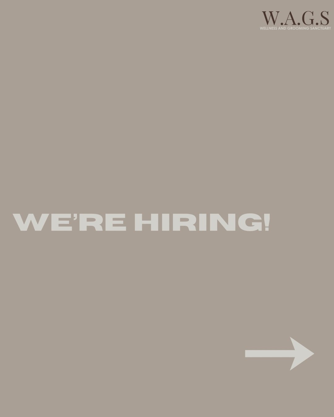 We&rsquo;re Hiring!
W.A.G.S Wellness and grooming sanctuary is looking for experienced groomers and passionate trainees to join our fun and supportive team.
Full-time, part-time &amp; casual roles available
Great pay &amp; career growth opportunities