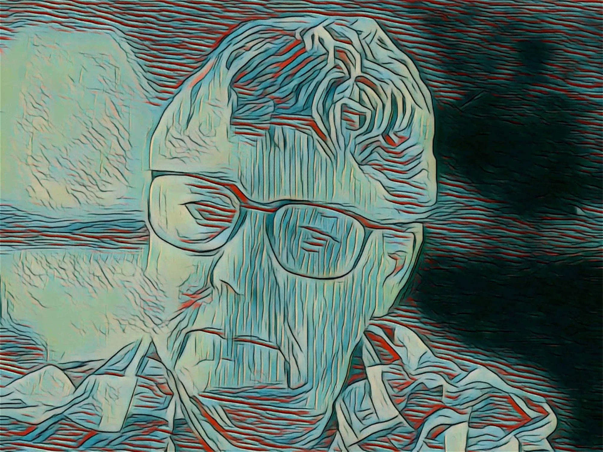 portrait in blue and red