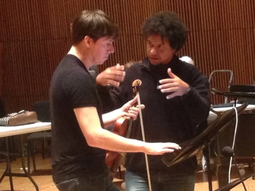 2 greats: Joshua Bell & Aldo López-Gavilán, rehearsing during filming of "Los Hermanos/The Brothers"