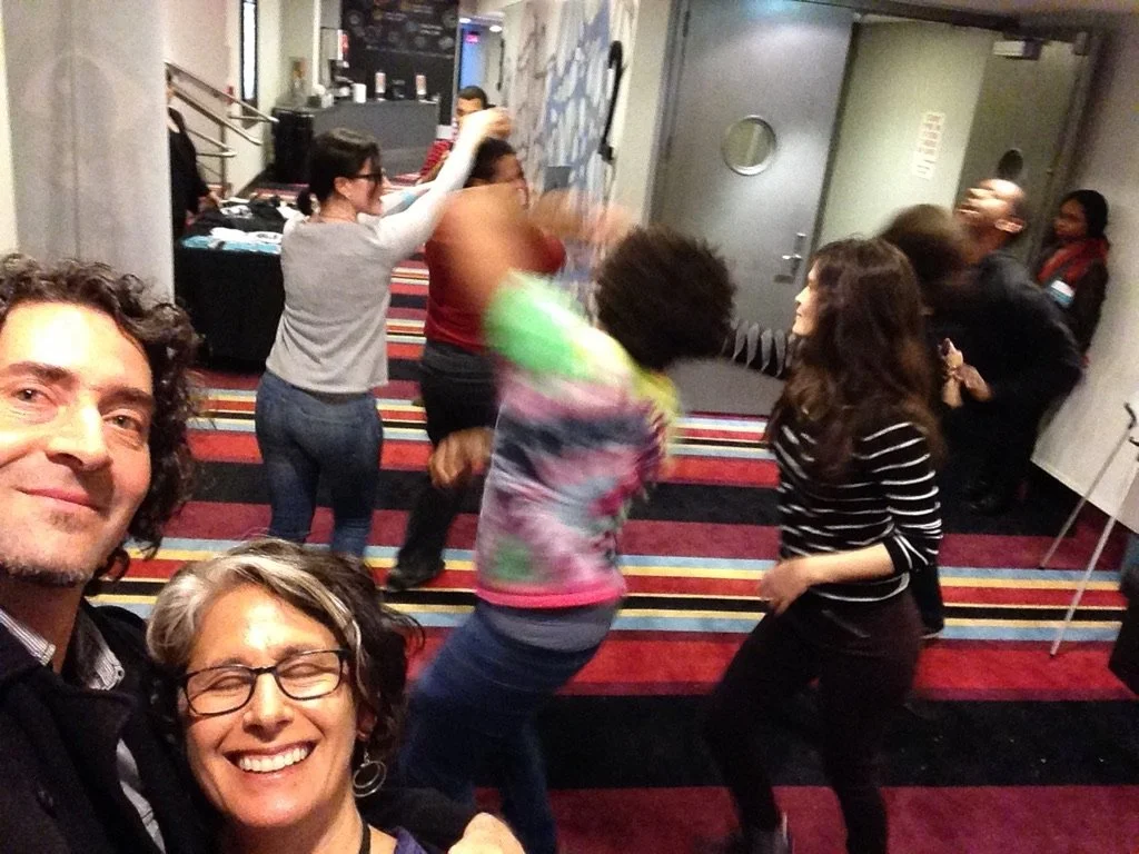 Dancing in the lobby at NYC premiere of "Wheel of Life"