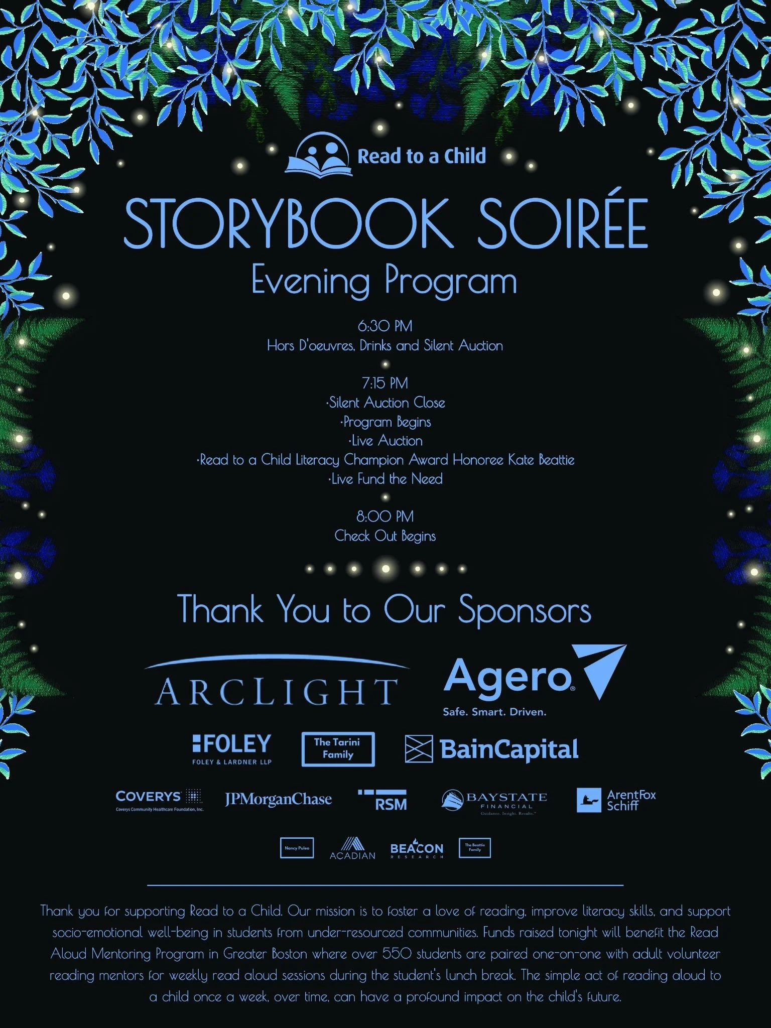 1/3 Read To A Child is a nonprofit that hosts a fundraising gala each year. CTP was tasked with designing the promotional materials for this years gala, based on the theme of an Enchanted Forest. These are some of the final pieces I designed in colla