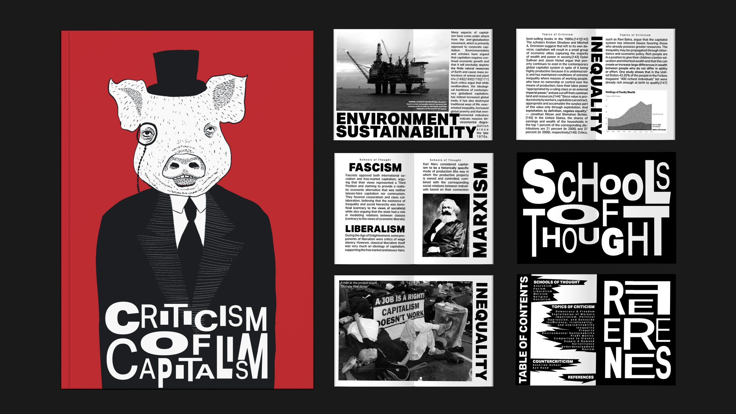 The final project for my Typography class was to make a book out of a wikipedia page. I was reading 1984 at the time and was inspired by all the different cover designs for Orwell's books. (2024)