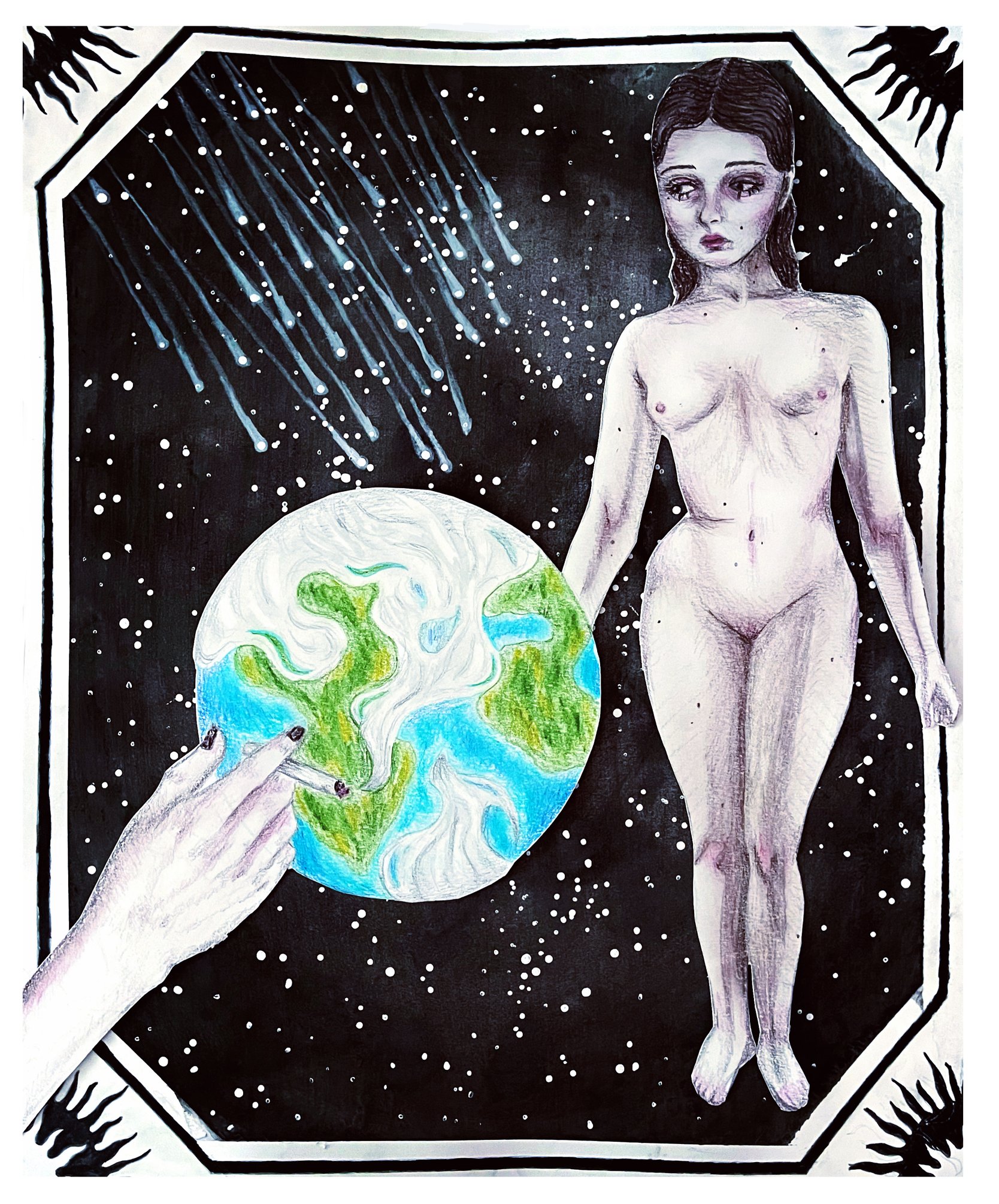 Revisiting a concept that I had sketched out years before, this piece became a visualization of the anpothrocene era, with powerful industry’s as the hand who poisoing earth with cigarette smoke. The smoke represents money and it’s short lived satisf