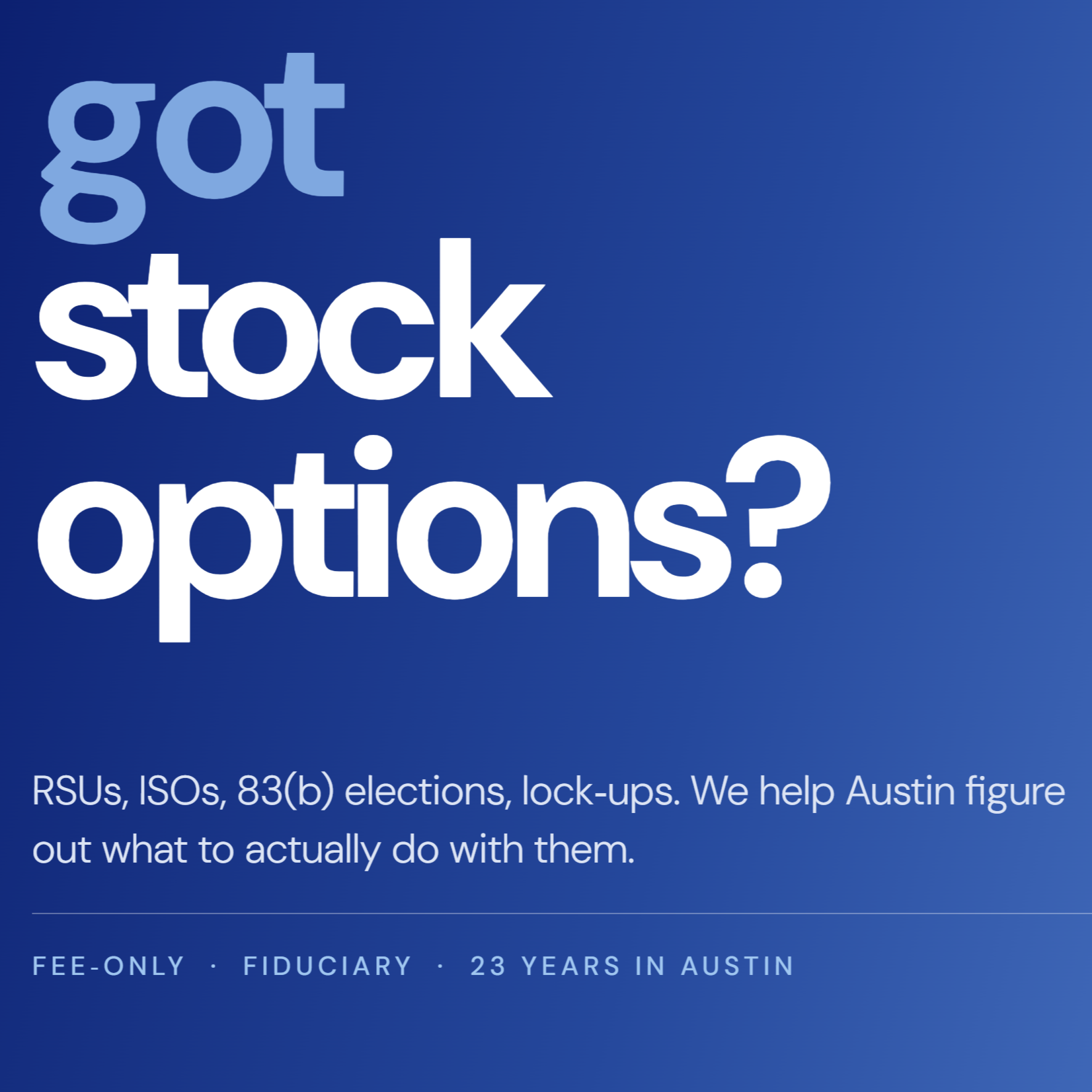 stock options, rsu, iso, lock-ups, fee only fiduciary