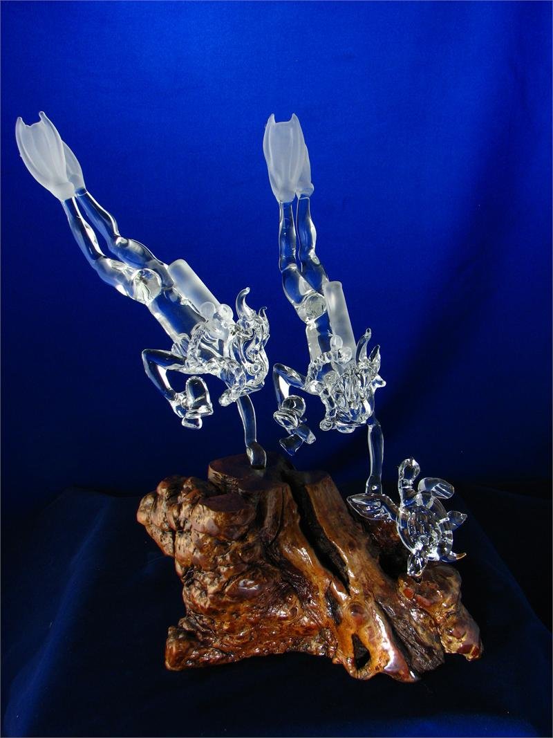 Two Female Scuba Divers with Turtle