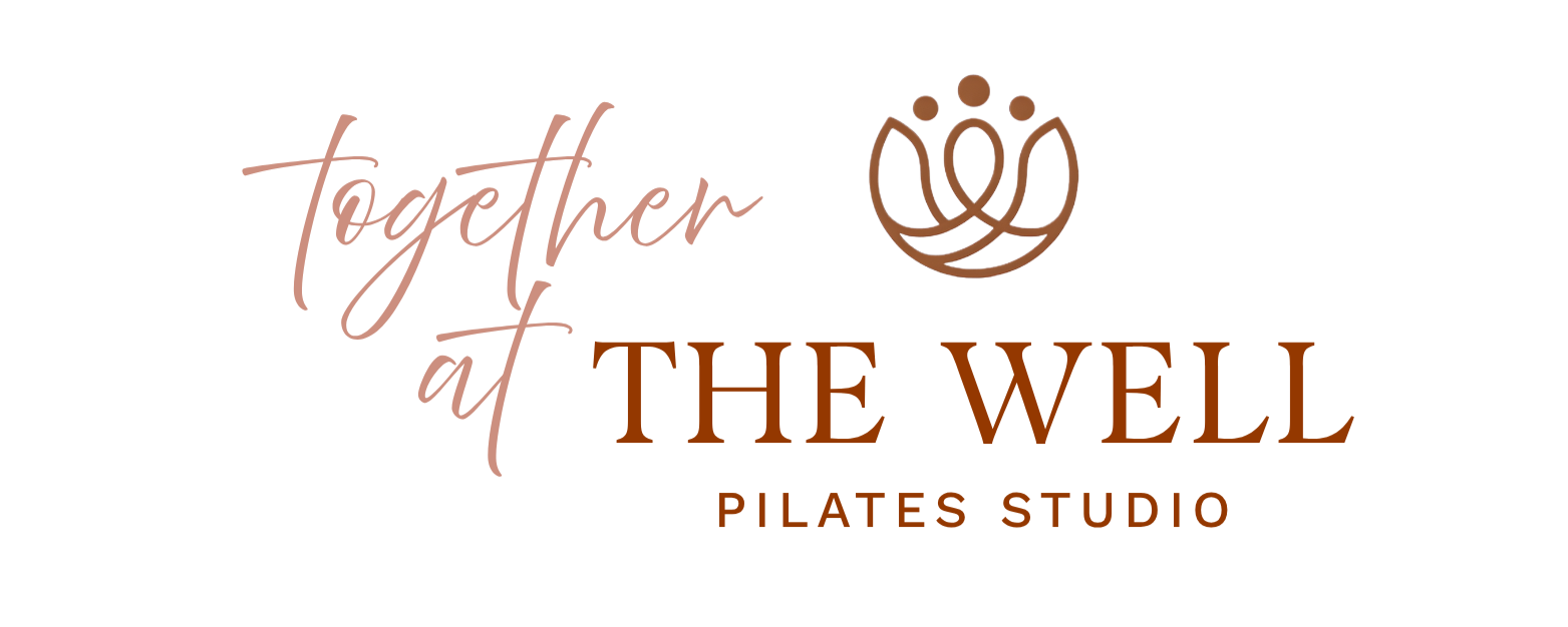 Logo for 'Together at the Well Pilates Studio' featuring a stylized lotus flower icon.