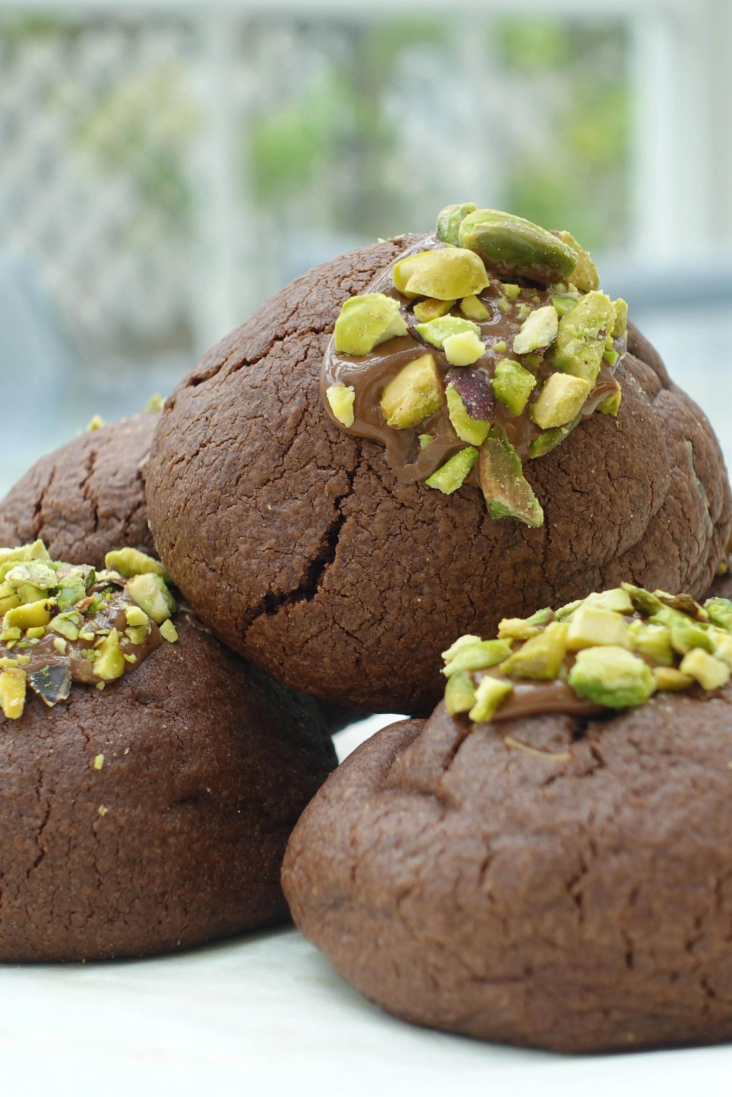 Dubai Chocolate cookies topped with chopped pistachios.