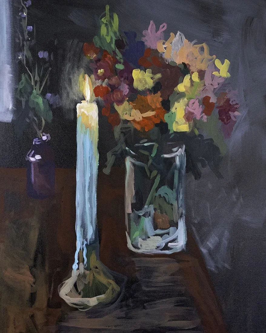 "Dark Floral", Acrylic on Canvas, 24 x 26