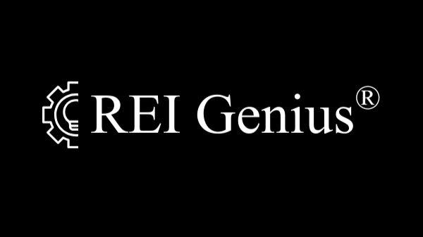 REI Genius logo with a gear symbol on a black background.