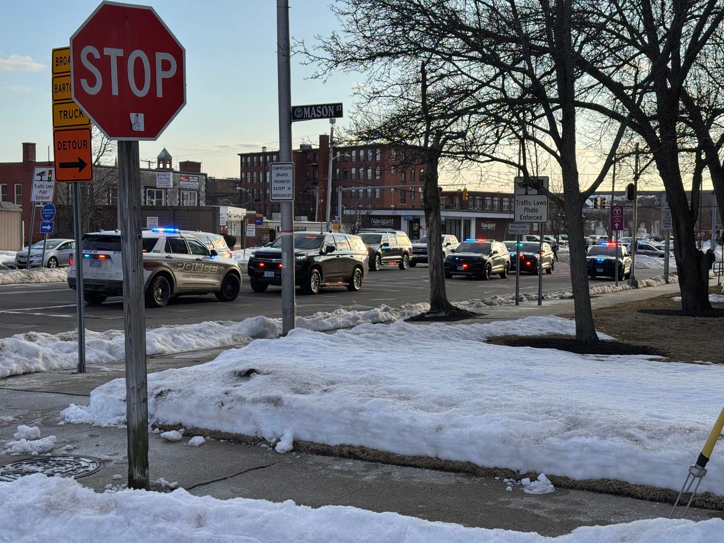 Police from multiple jurisdictions blocking traffic