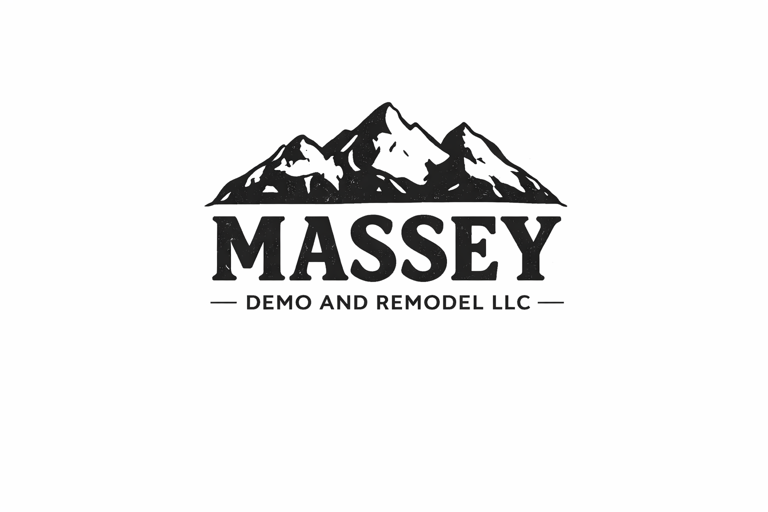 Black and white logo with a mountain range and the text 'MASSEY DEMO AND REMODEL LLC' underneath.