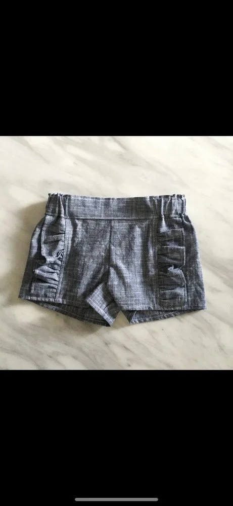 Blue Chambray Ruffle Shorts