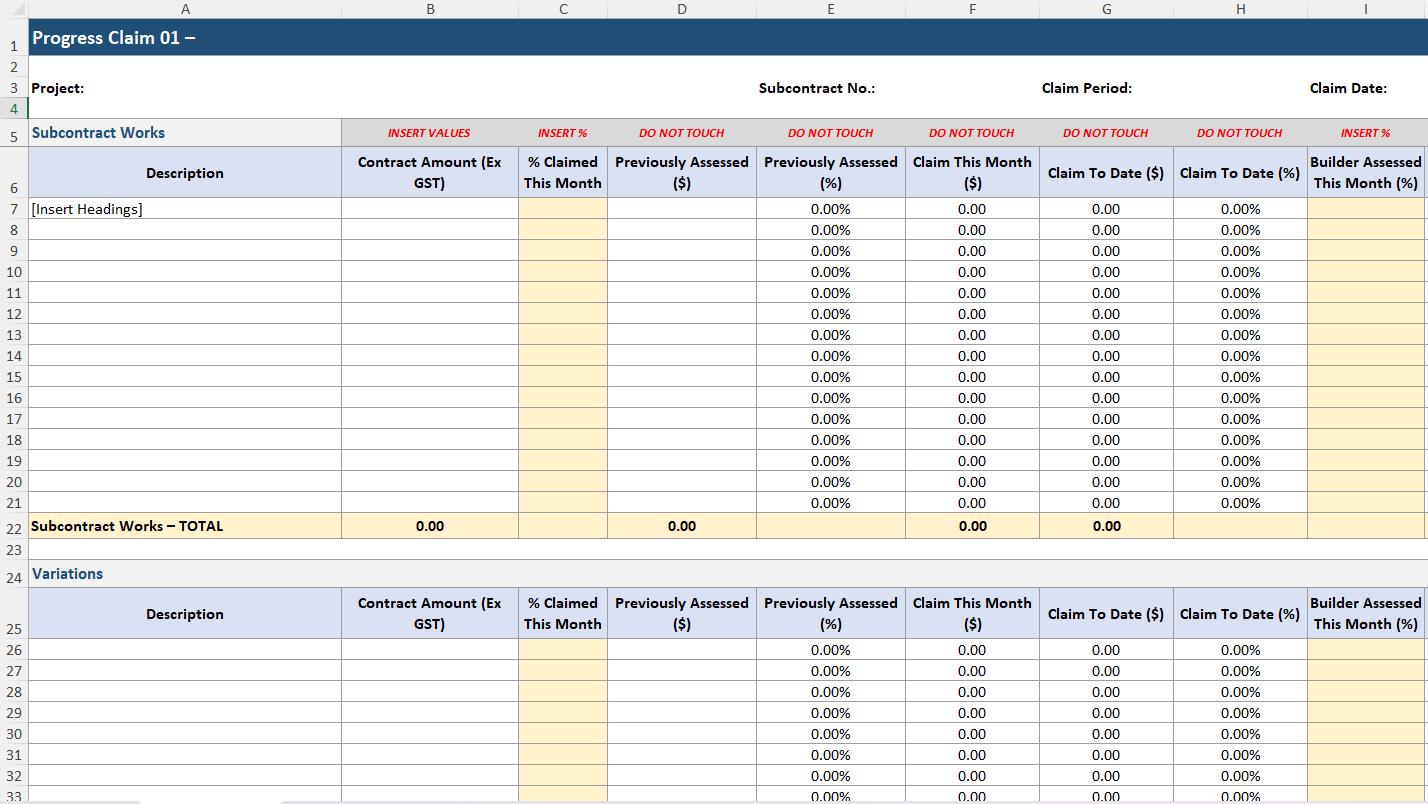 Progress Claim Template