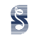 Logo featuring a stylized S shaped design with horizontal lines, on a dark blue circular background.