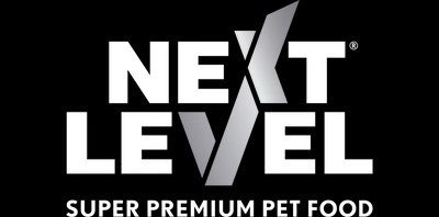 Next Level Super Premium Pet Food logo with black background