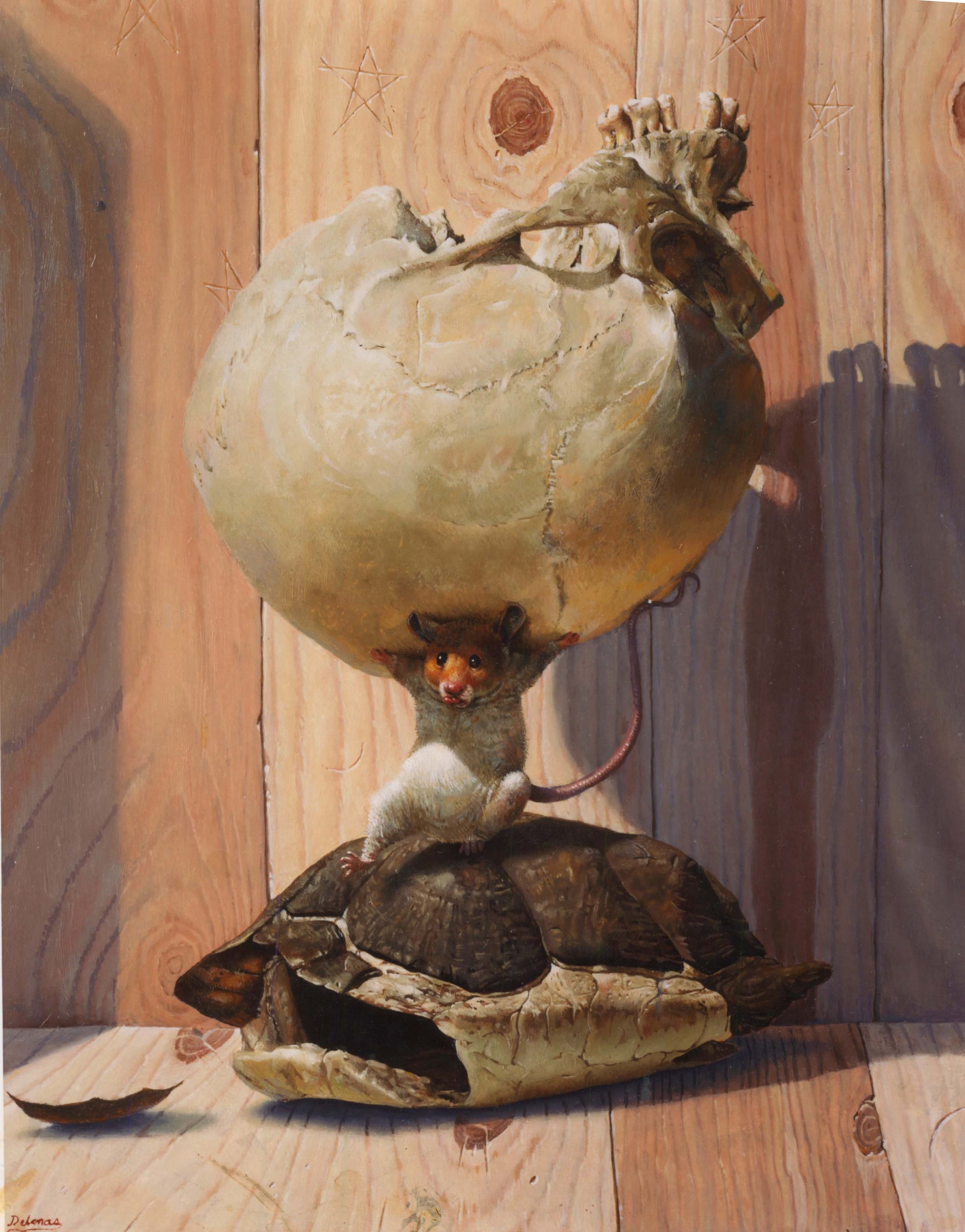 Atlas (Atlas holding skull), Oil on panel, 11" x 14" painted in late 1990's. Original. Framed. $4,500.00.