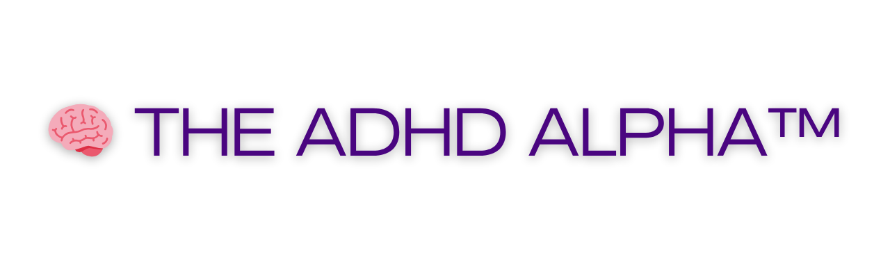 Logo with a pink brain icon and purple text reading 'The ADHD Alpha'