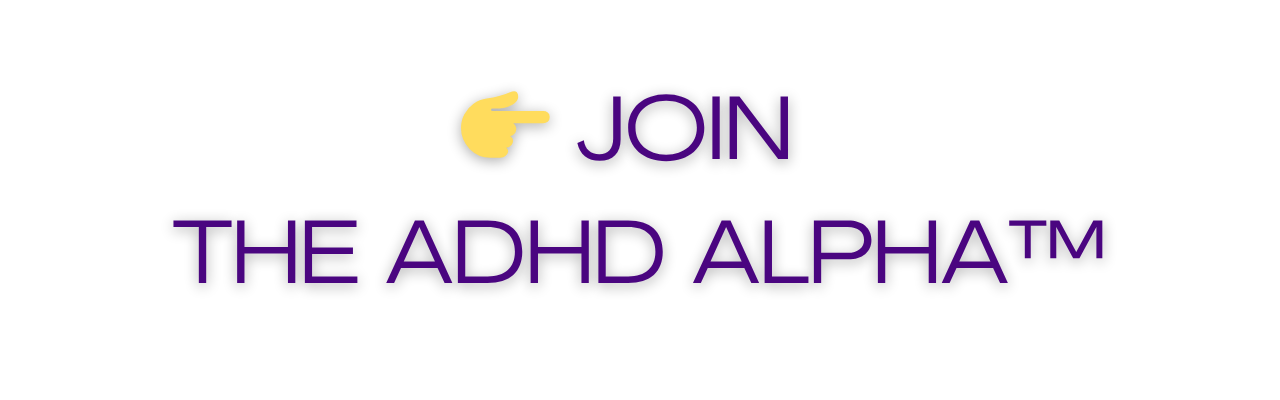 Text with a hand pointing to the word 'JOIN' and the phrase 'the ADHD Alpha' beneath it.