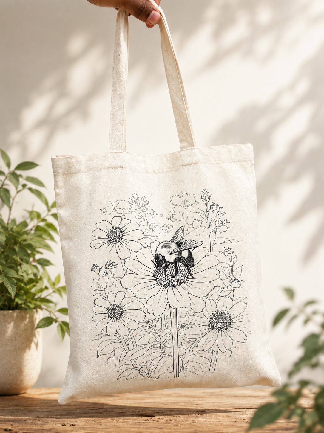 bubmle bee coloring page tote bag