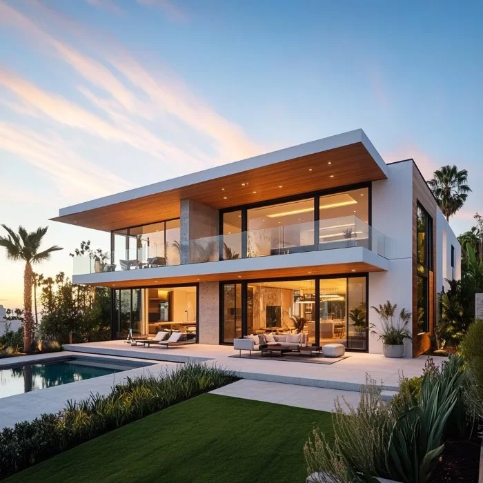 window-replacement-irvine-ca-modern-home-black-framed-windows-pool-terrace.webp