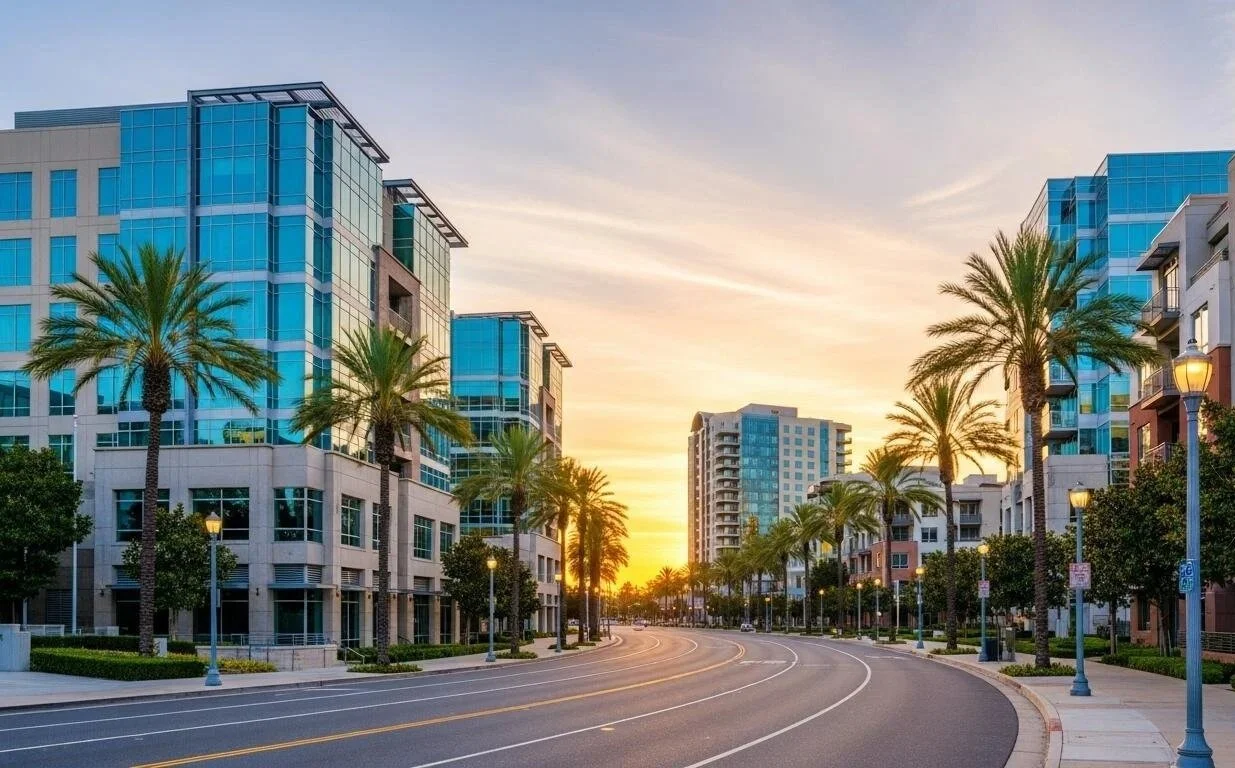 Sunset over a city street Woodland Hills CA