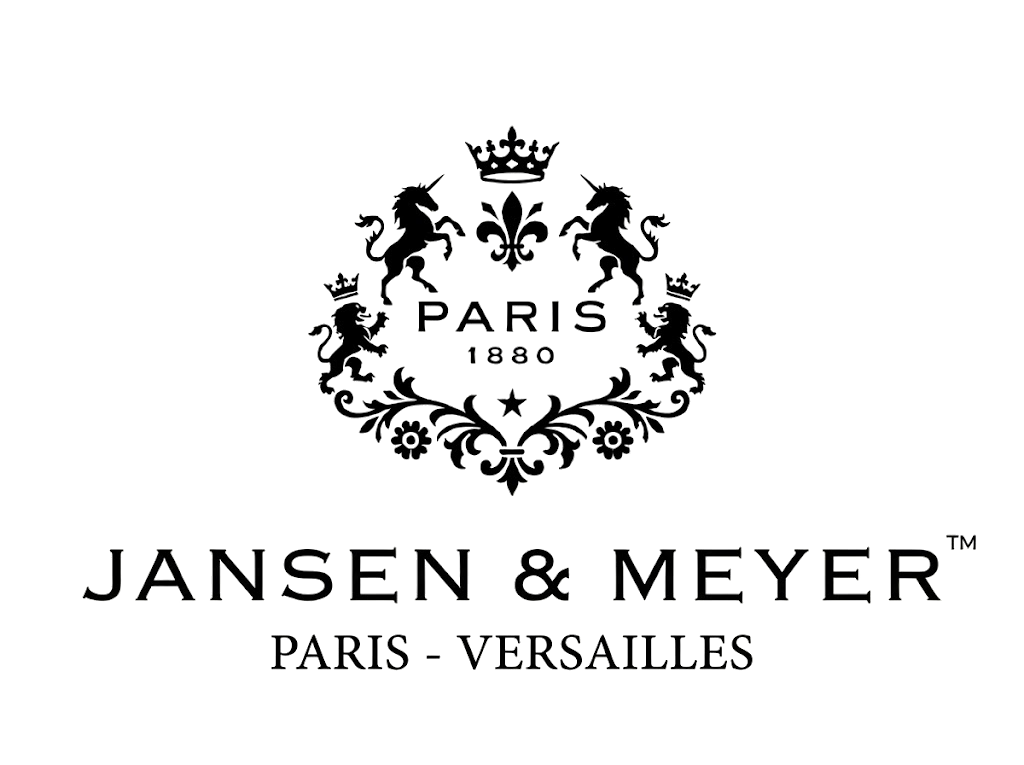 Logo noir et blanc avec un écusson central contenant une couronne, des lions et la fleur de lys, avec le texte 'PARIS 1880', et en dessous, le nom 'JANSEN & MEYER' avec 'PARIS - VERSAILLES'.