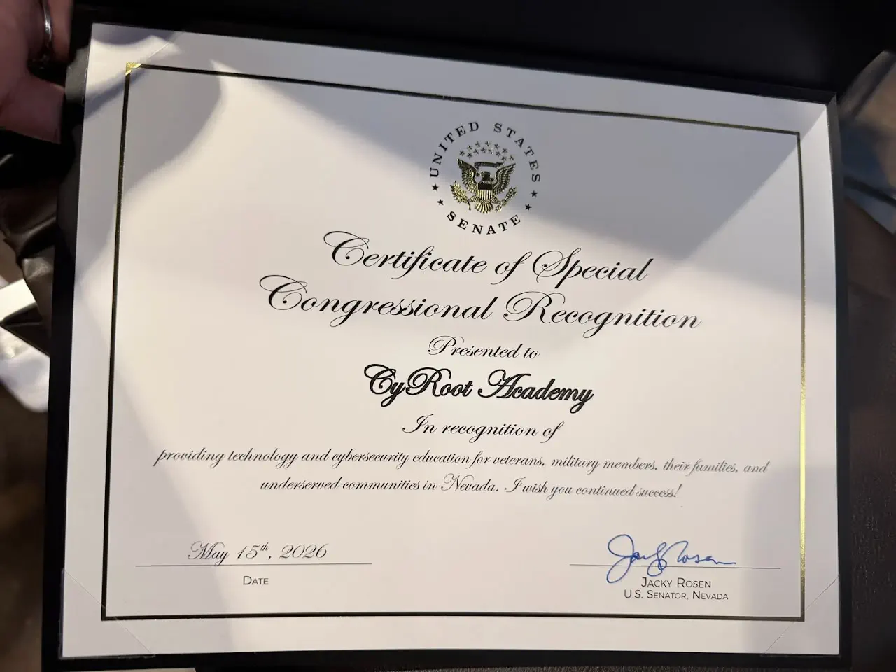 Certificate of Special Congressional Recognition