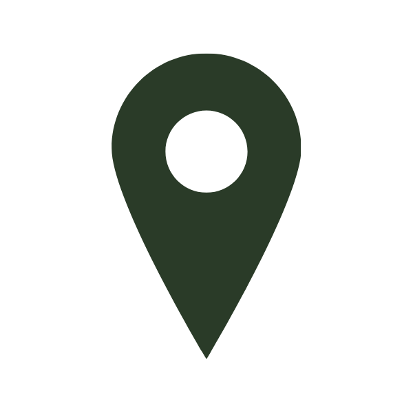A dark green map location pin icon.