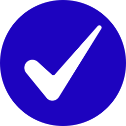 Blue circle icon with a bold white checkmark in the center, symbolizing confirmation or completion.