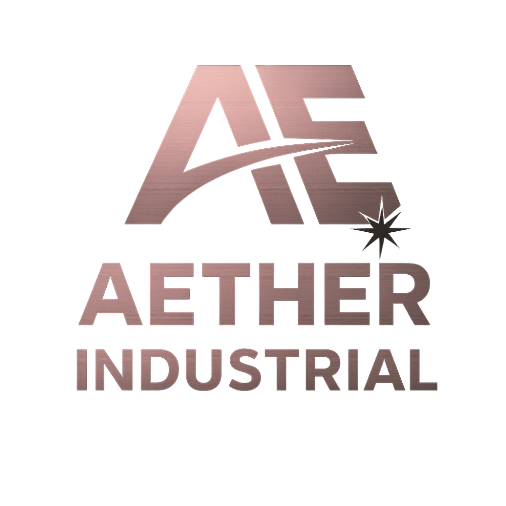 Logo for Aether Industrial featuring stylized letters and a star symbol.