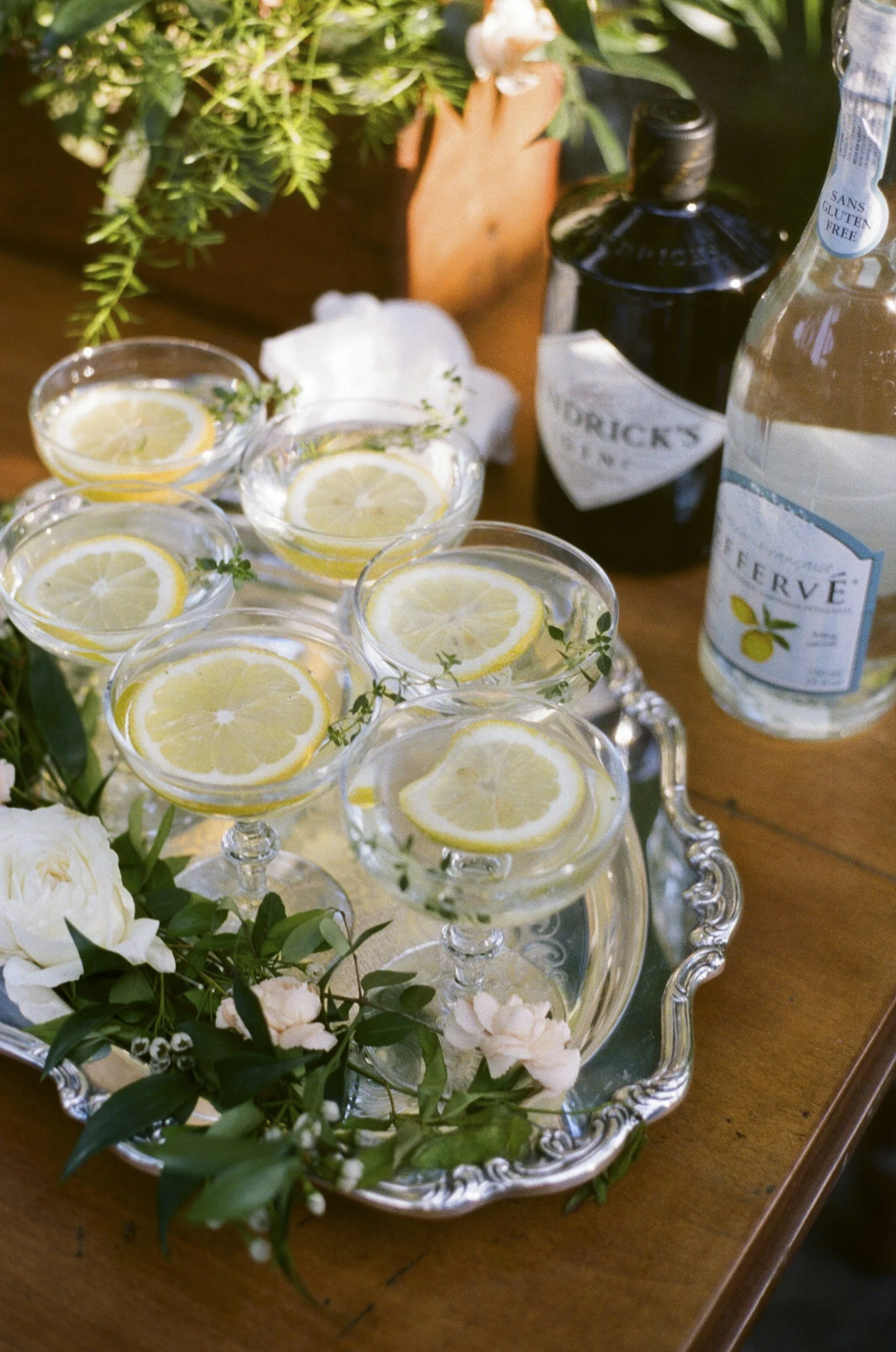 Tray of Crafted. & Company lemon summer cocktails for wedding in Sonoma County Wine Country