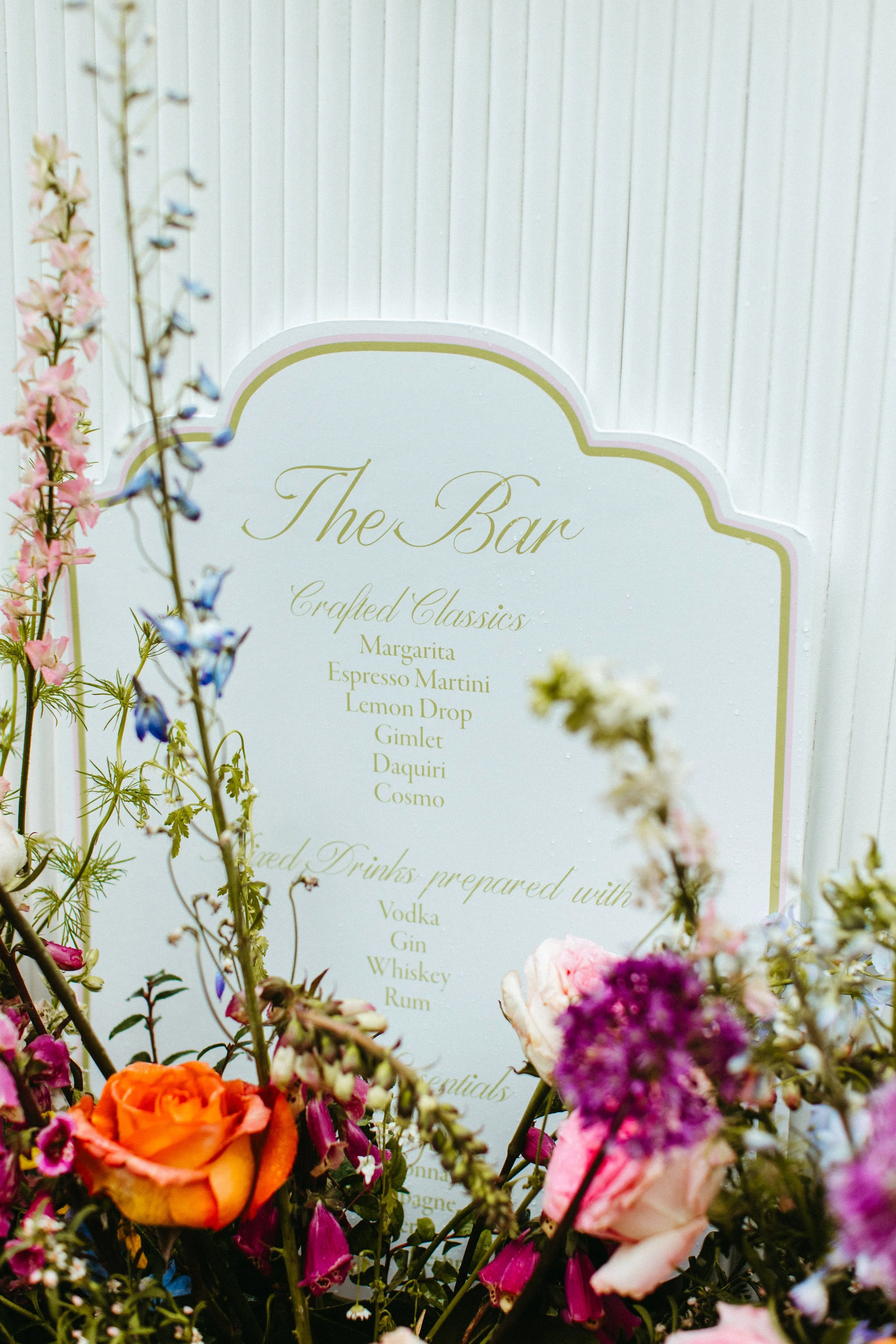 Crafted. & Company wedding bar menu at Sonoma Wine Country reception with signature cocktails