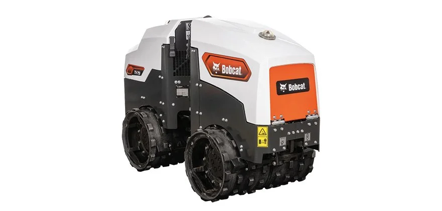 A Bobcat portable compact track loader or soil compactor with black and orange branding.
