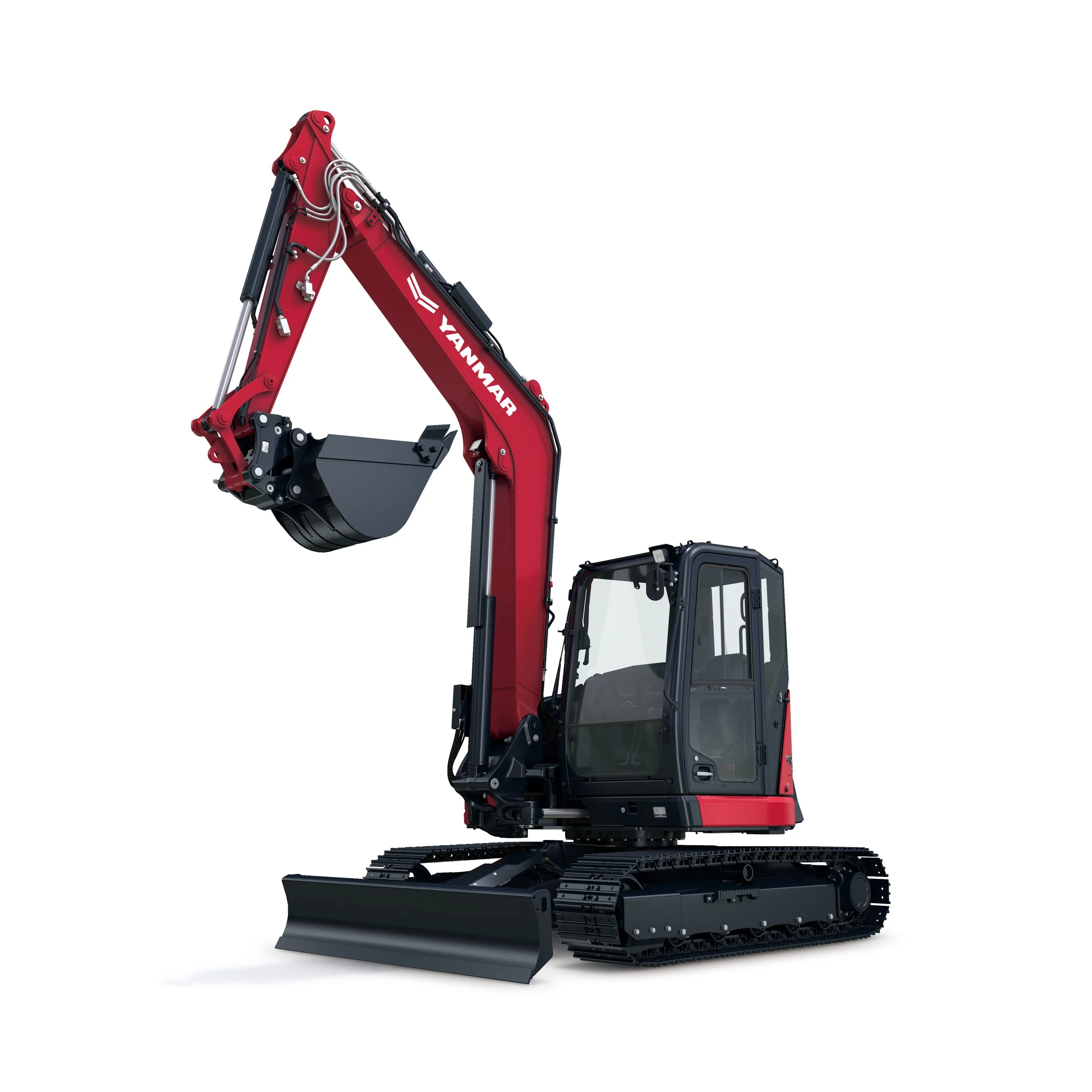 Red and black compact excavator with the brand name Yanmar
