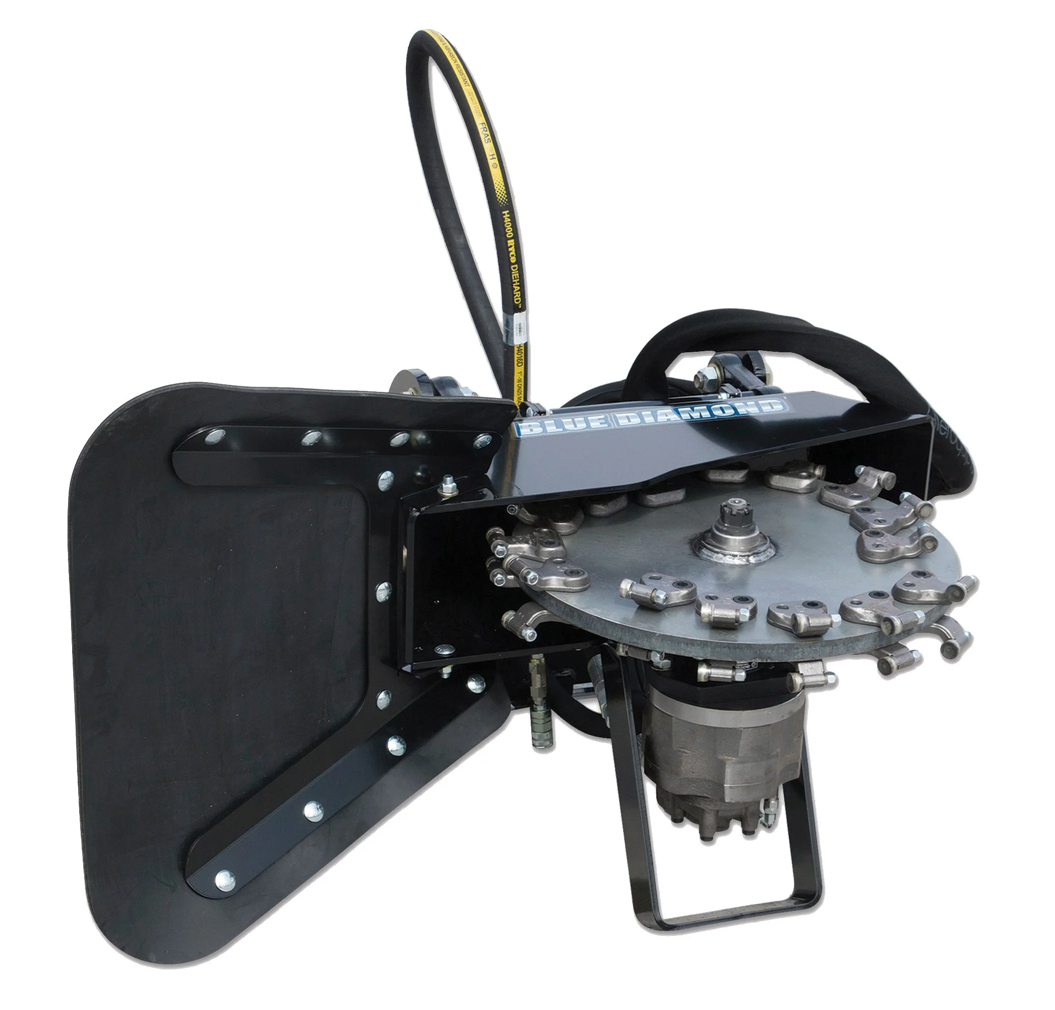 Industrial machine with rotating platform, metal arm, and control components, labeled 'Blue Diamond'.