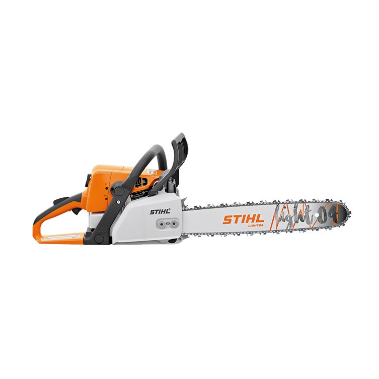 A chainsaw with orange, black, and gray parts, labeled STIH LTX 04.
