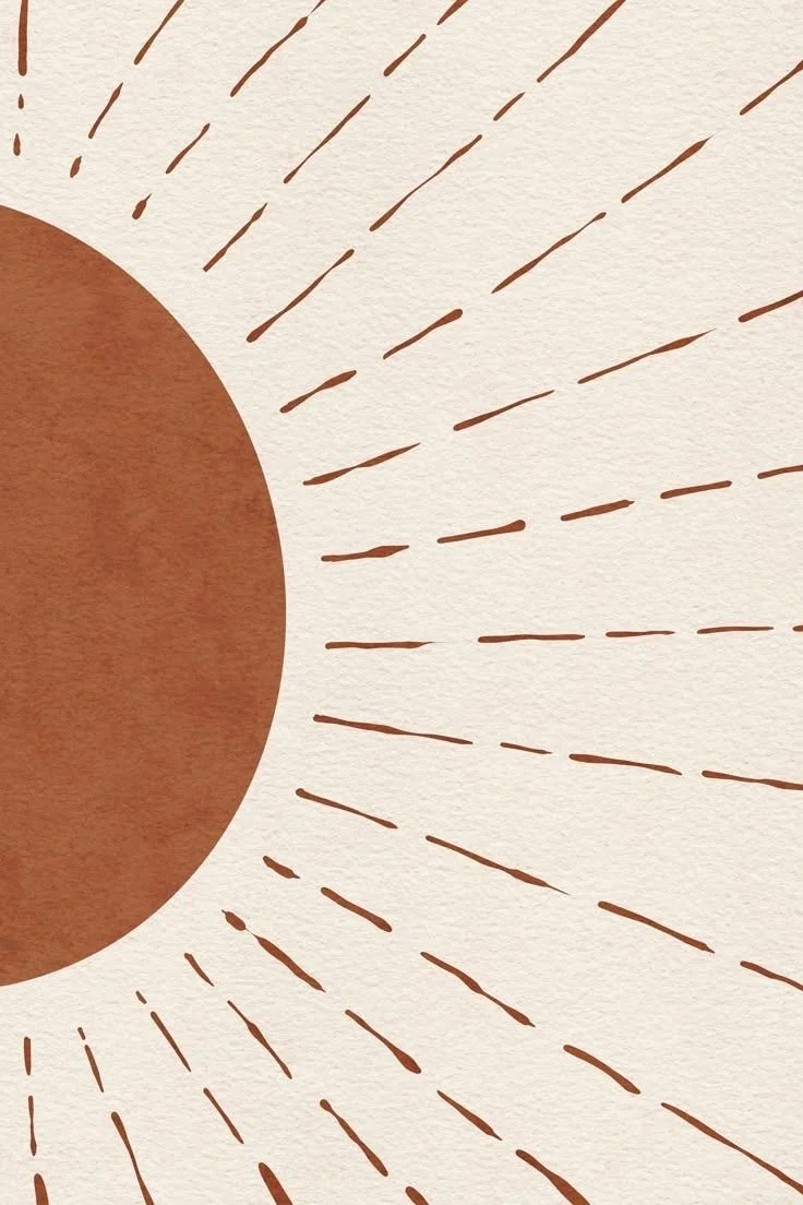 Illustration of the sun with radiating lines on a textured background.