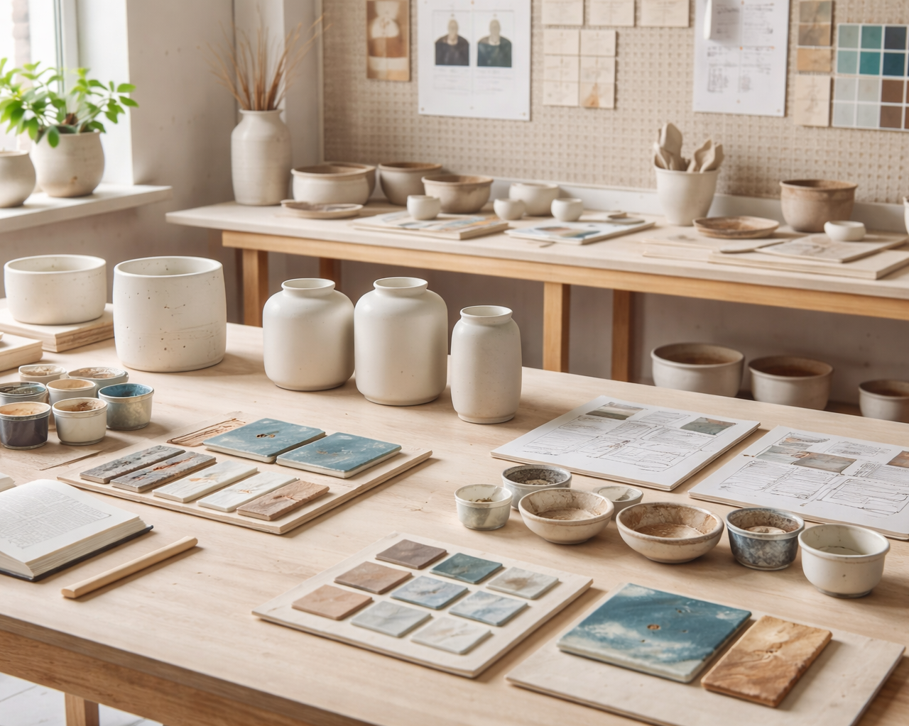 Design Studio research workspace focusing on material studies and ceramic experimentation