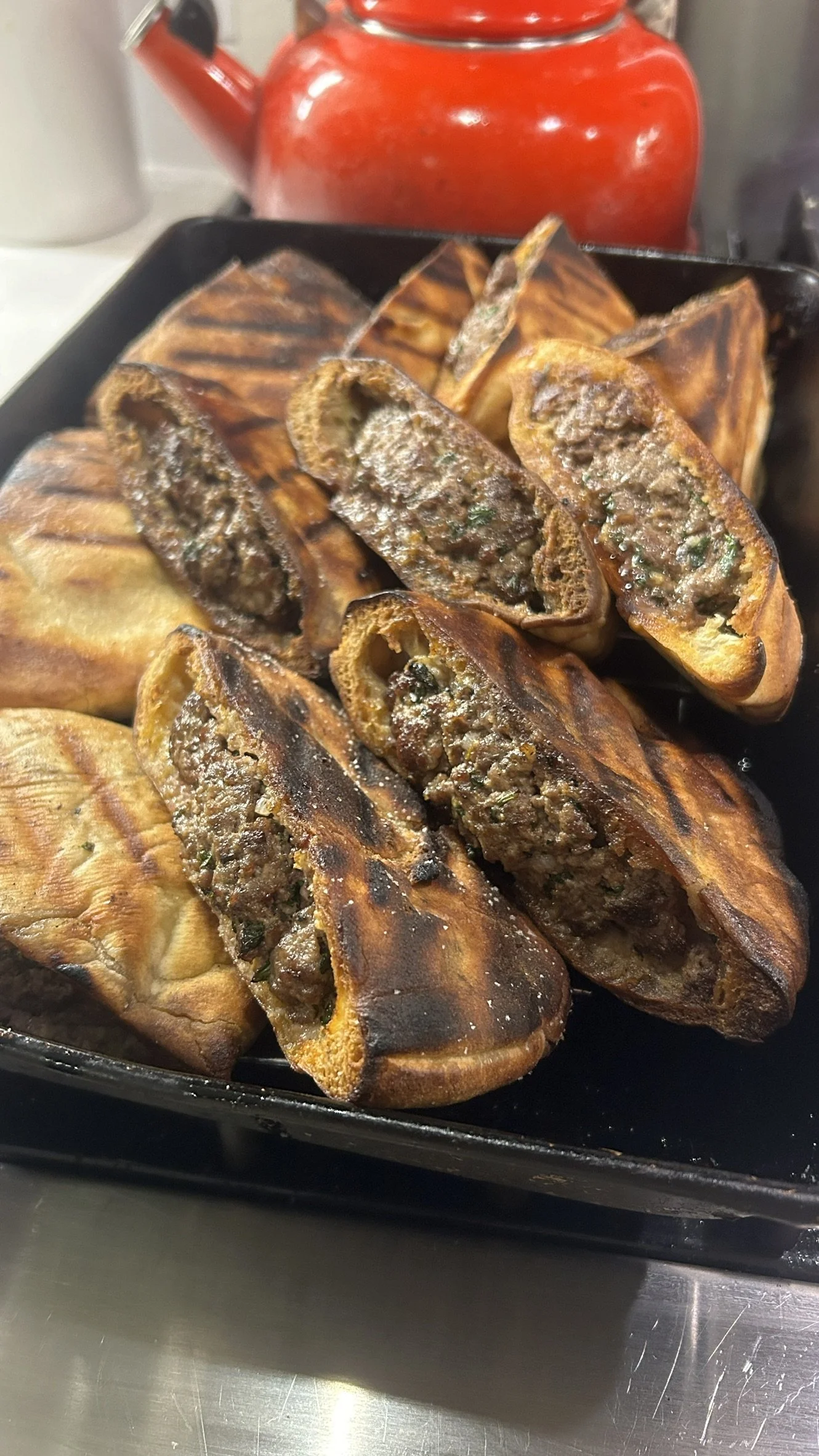 Arayes, fresh off the grill.