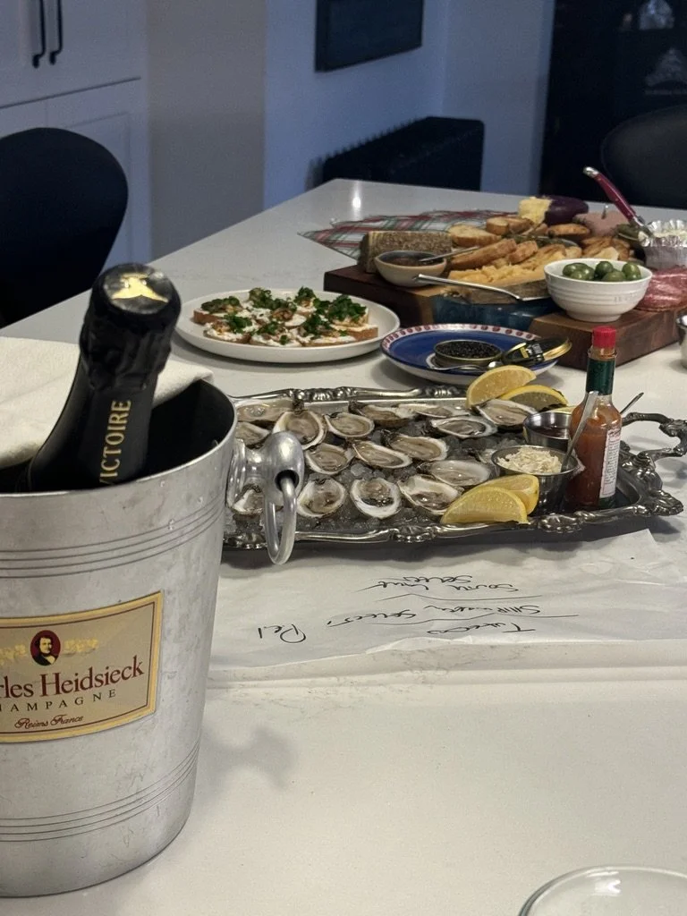 A seafood inspired snacking board for a private dinner party.
