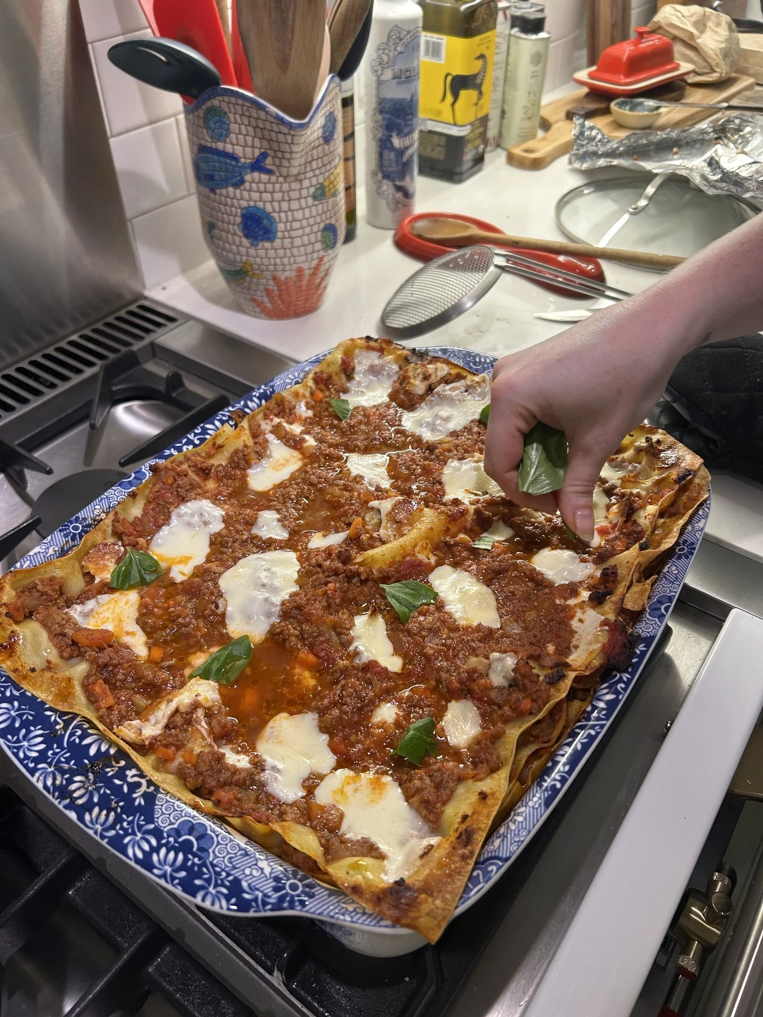 In-action lasagna shot.